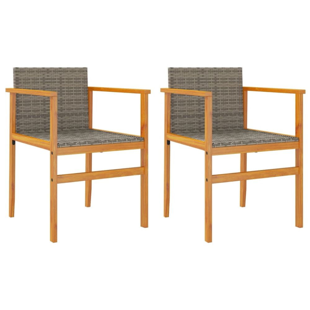 Vidaxl Záhradné stoličky 2 ks sivé polyratan a masívne drevo